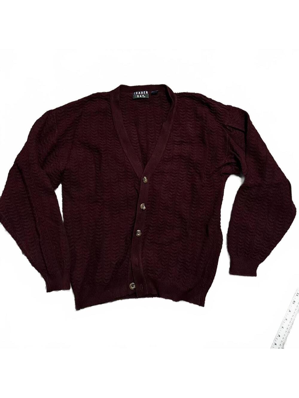 Vintage 90s Trader Bay Brand Cotton burgundy Cardigan Size M